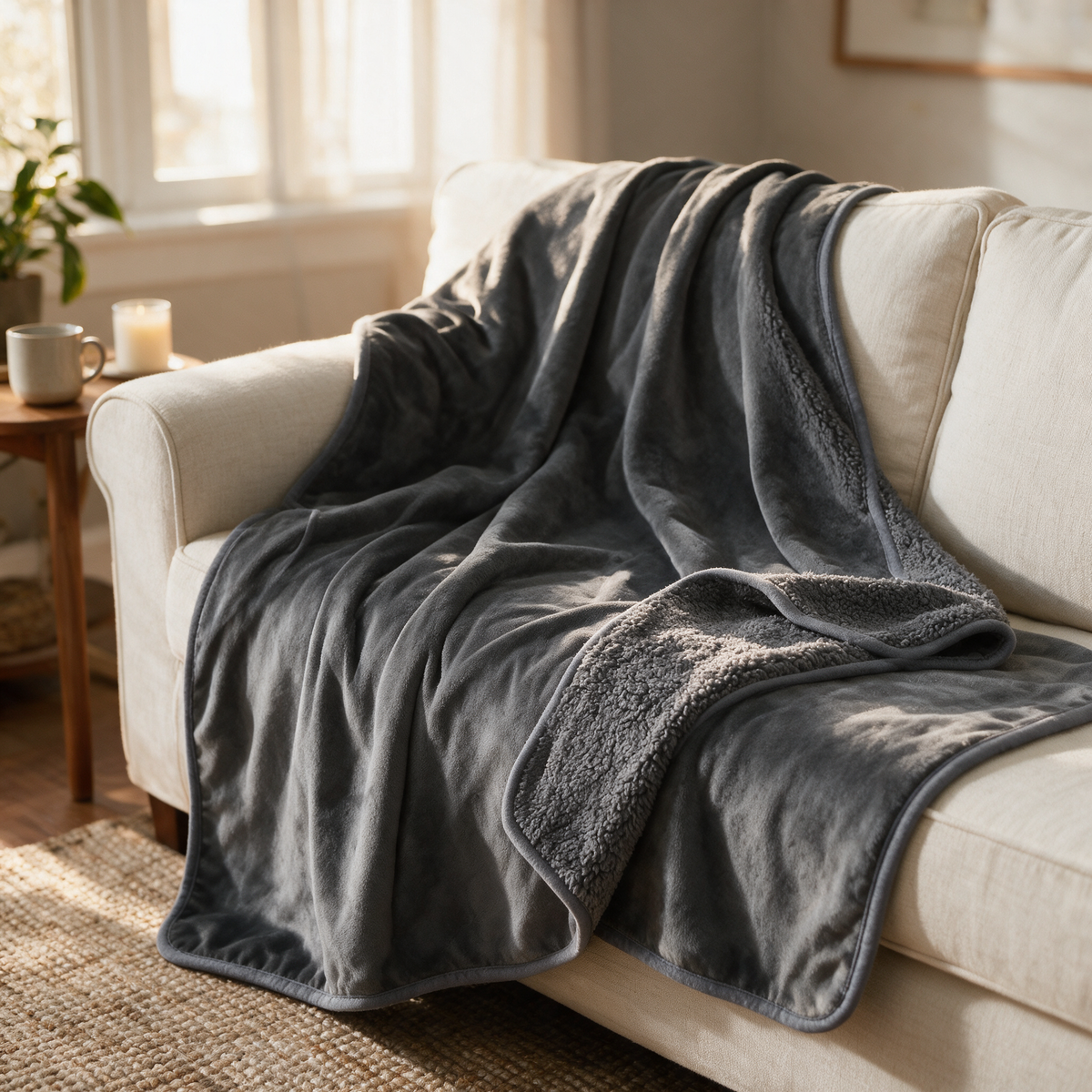 Velmesta Reversible Sherpa and Flannel Blanket
