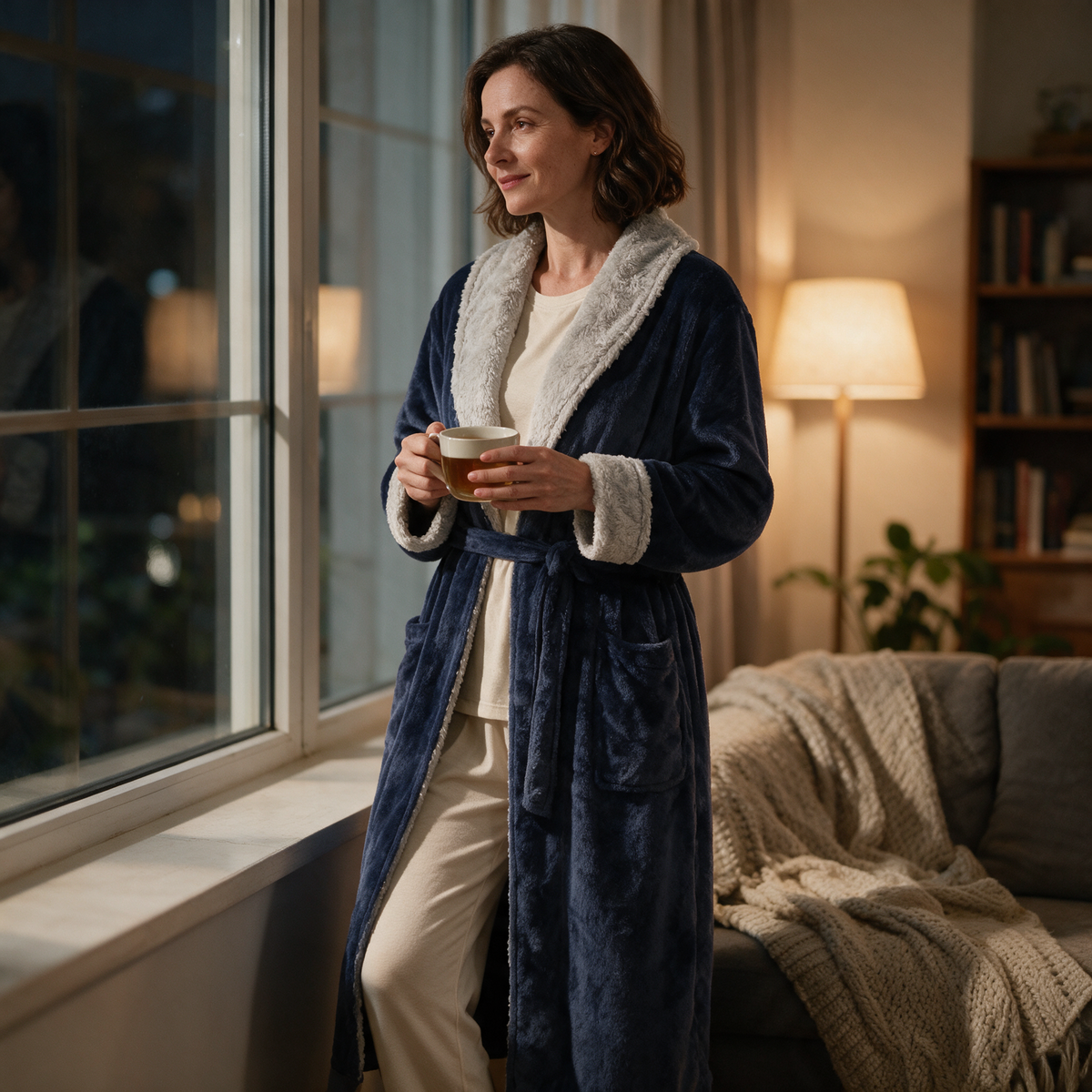 Velmesta Plush Flannel Fleece Bathrobe