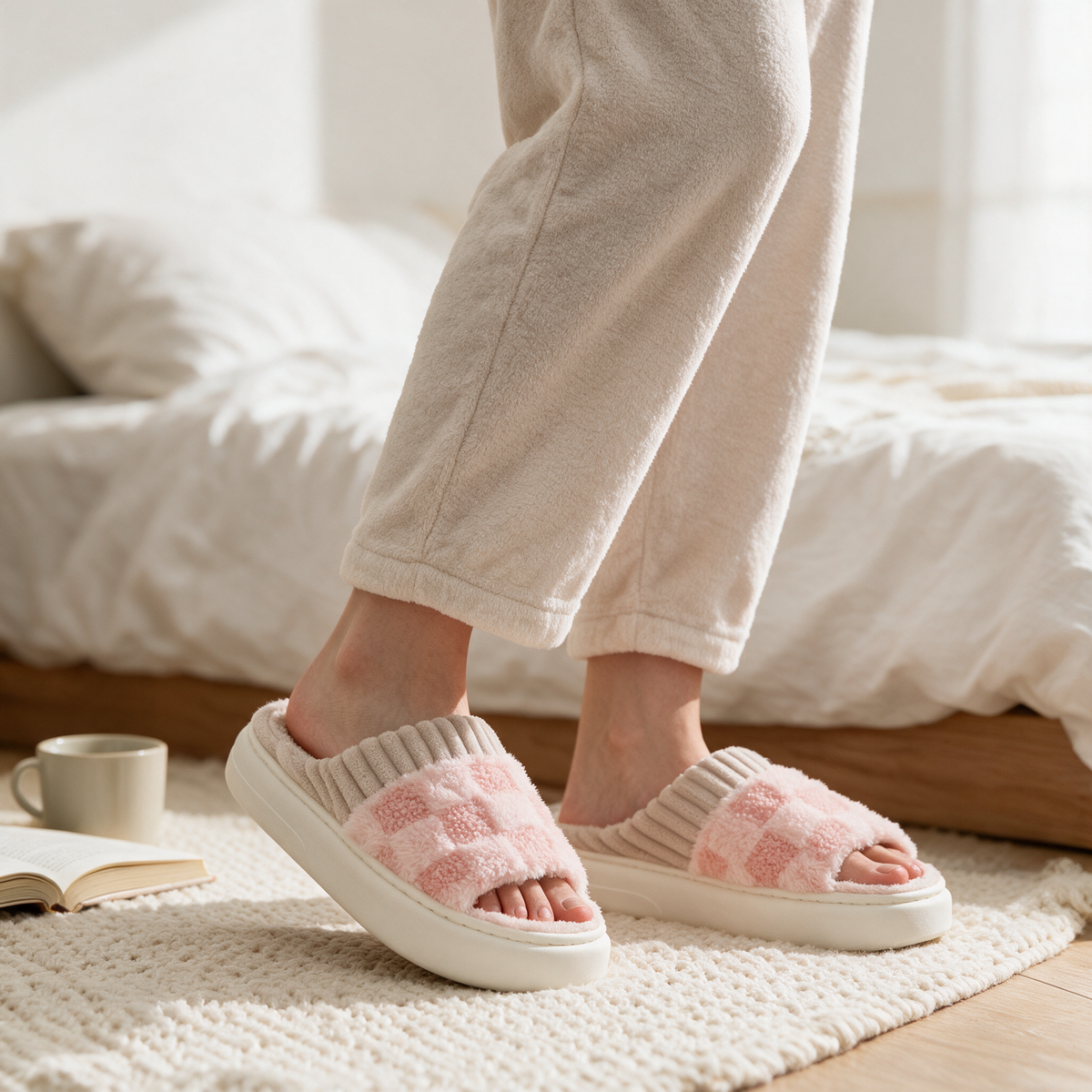 Velmesta Checkered Fuzzy House Slippers