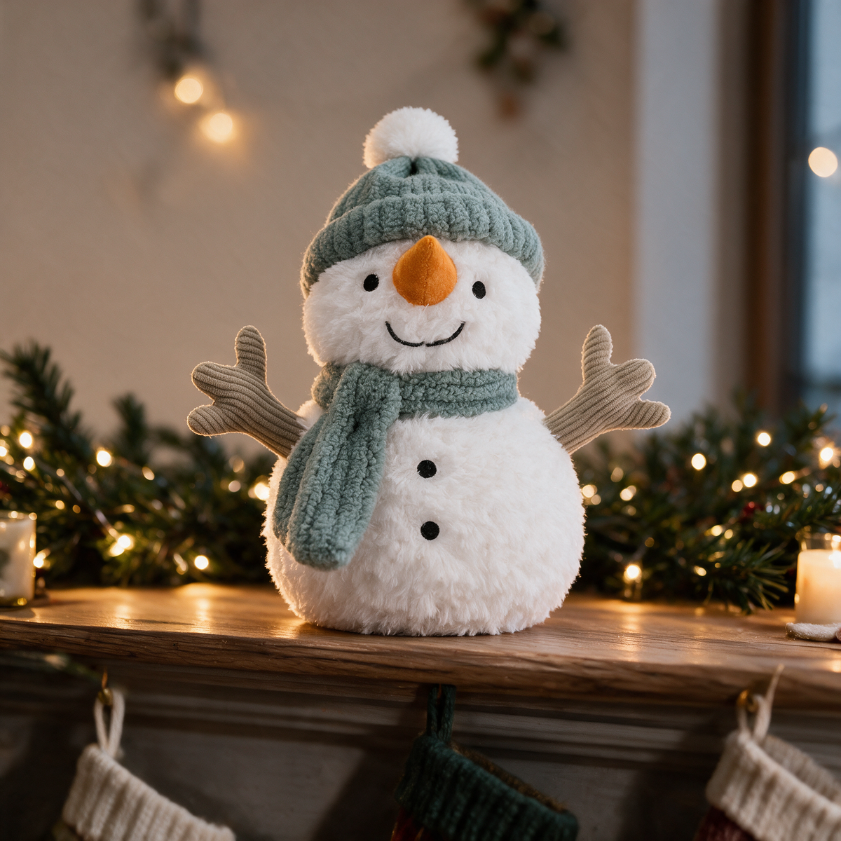 Velmesta Snowman Christmas Plush Pillow, snowman wearing hat
