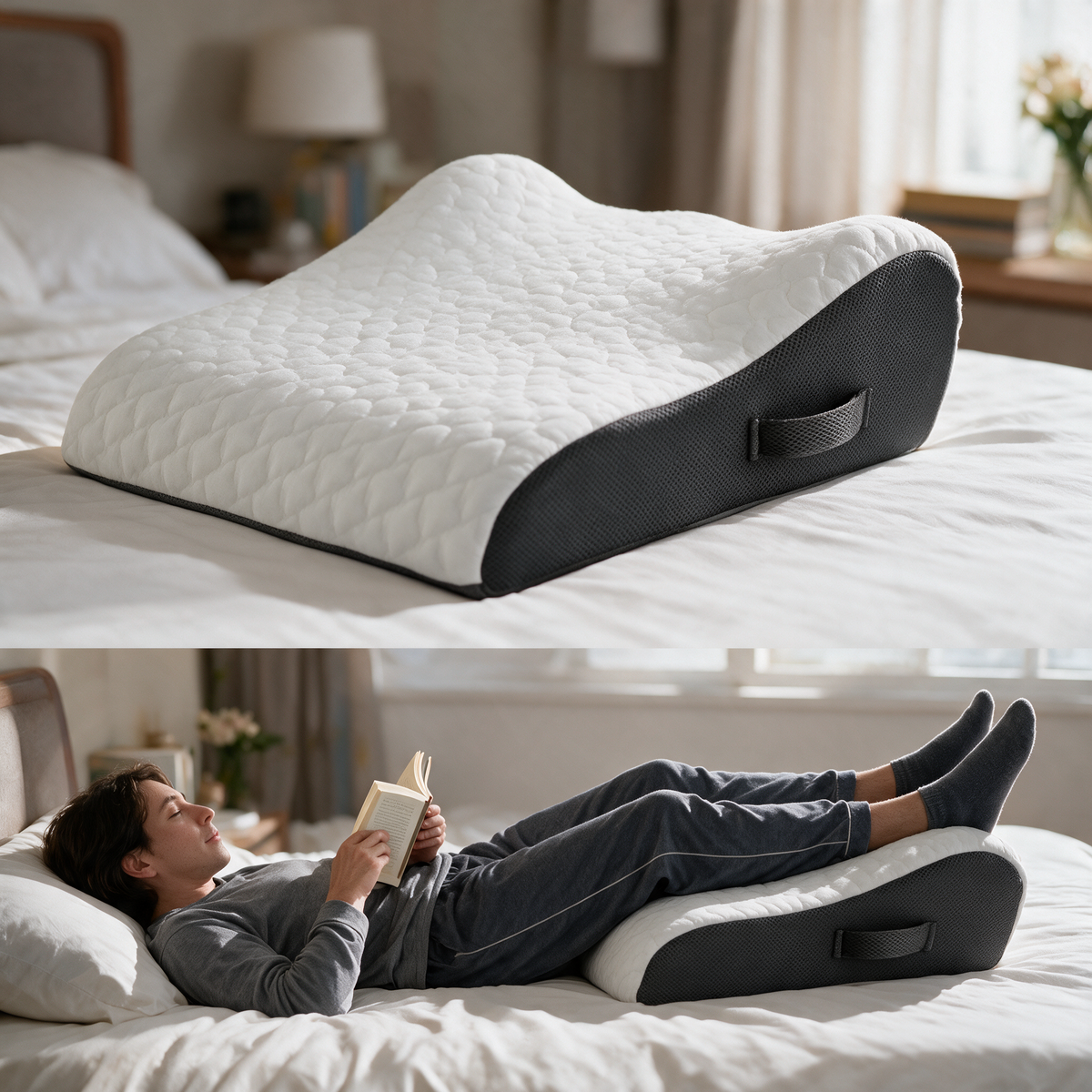 Velmesta Memory Foam Leg Elevation Pillow in White Gray