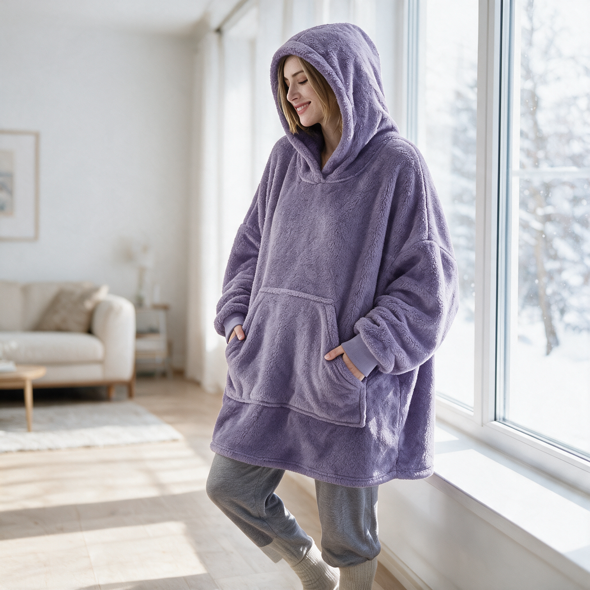 Velmesta Oversized Double Fleece Blanket Hoodie in Light Purple