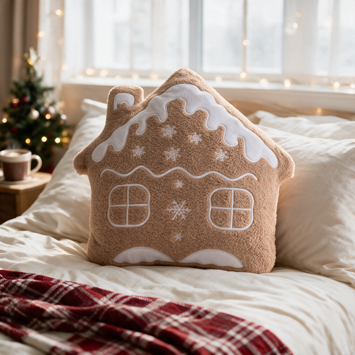 Velmesta Gingerbread Christmas Plush Pillow, Gingerbread House