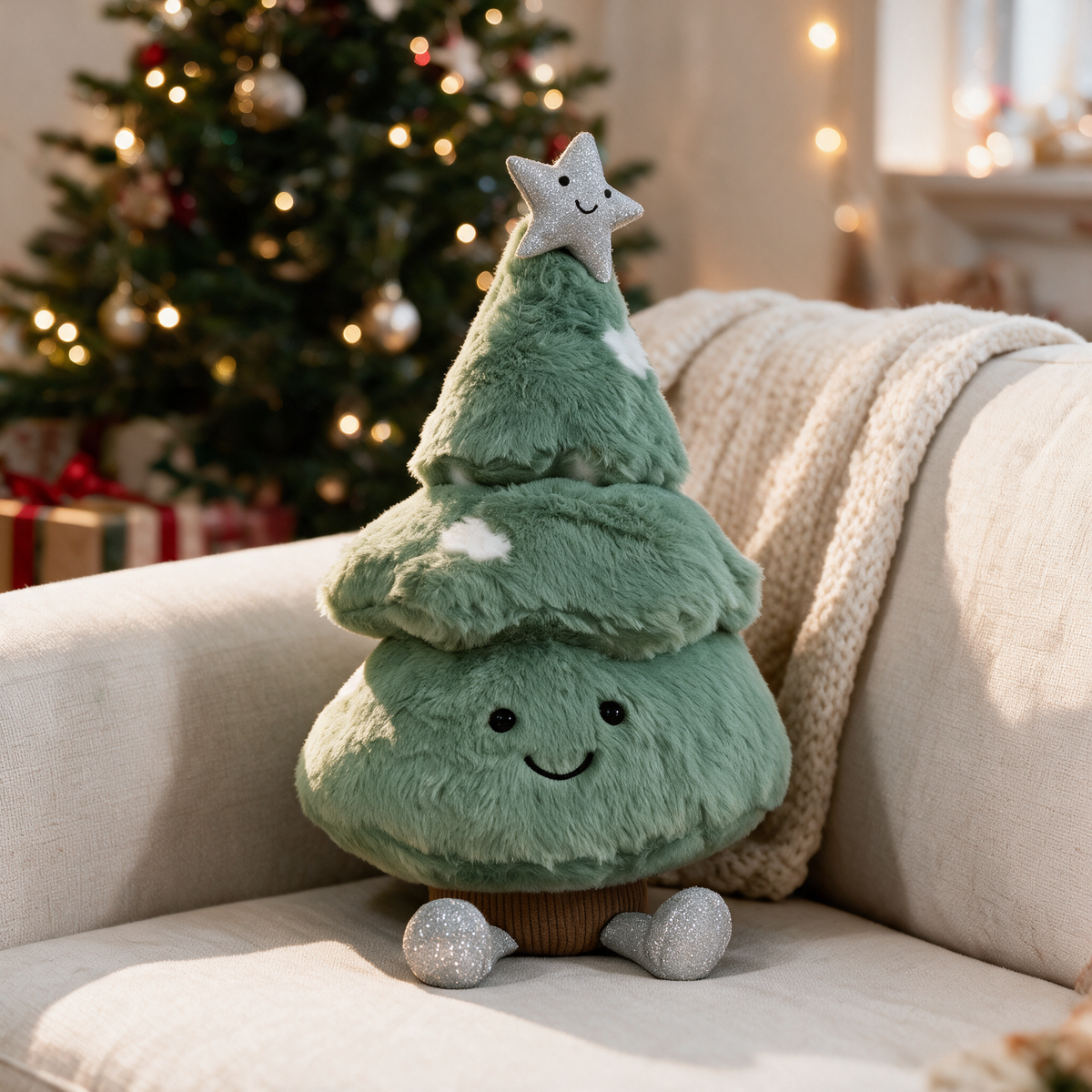 Velmesta Pine Tree Christmas Plush Pillow in Green
