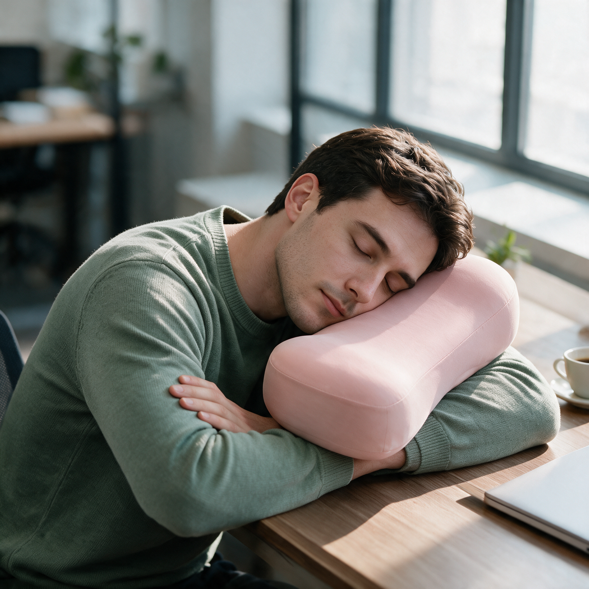 Velmesta Office Nap Pillow with Cooling Ice Silk Cover in Jade Pink