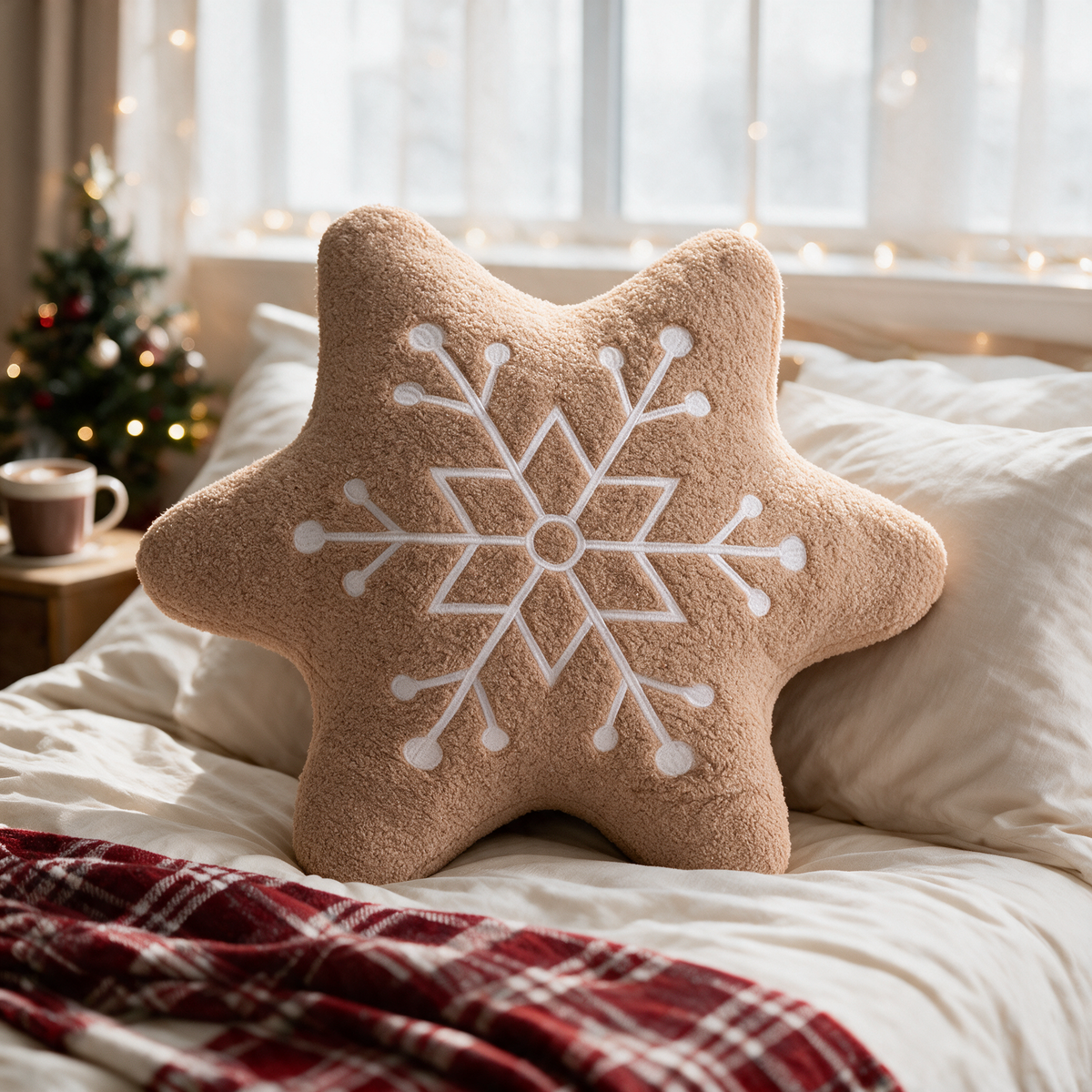 Velmesta Gingerbread Christmas Plush Pillow, Snowflake
