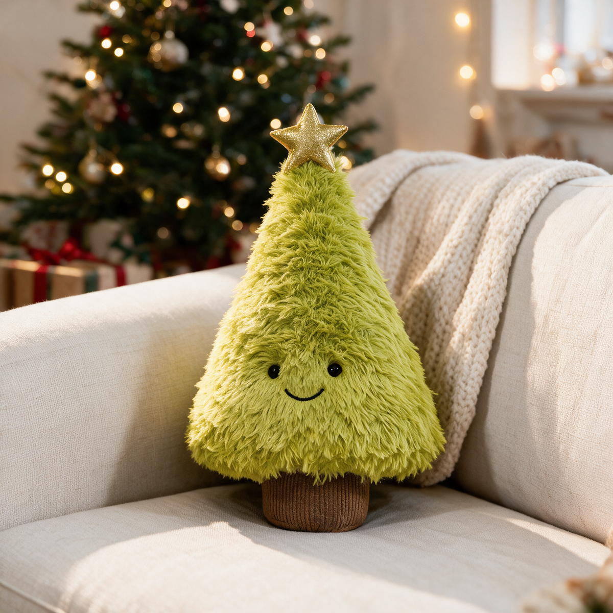 Velmesta Pine Tree Christmas Plush Pillow in Yellow-Green