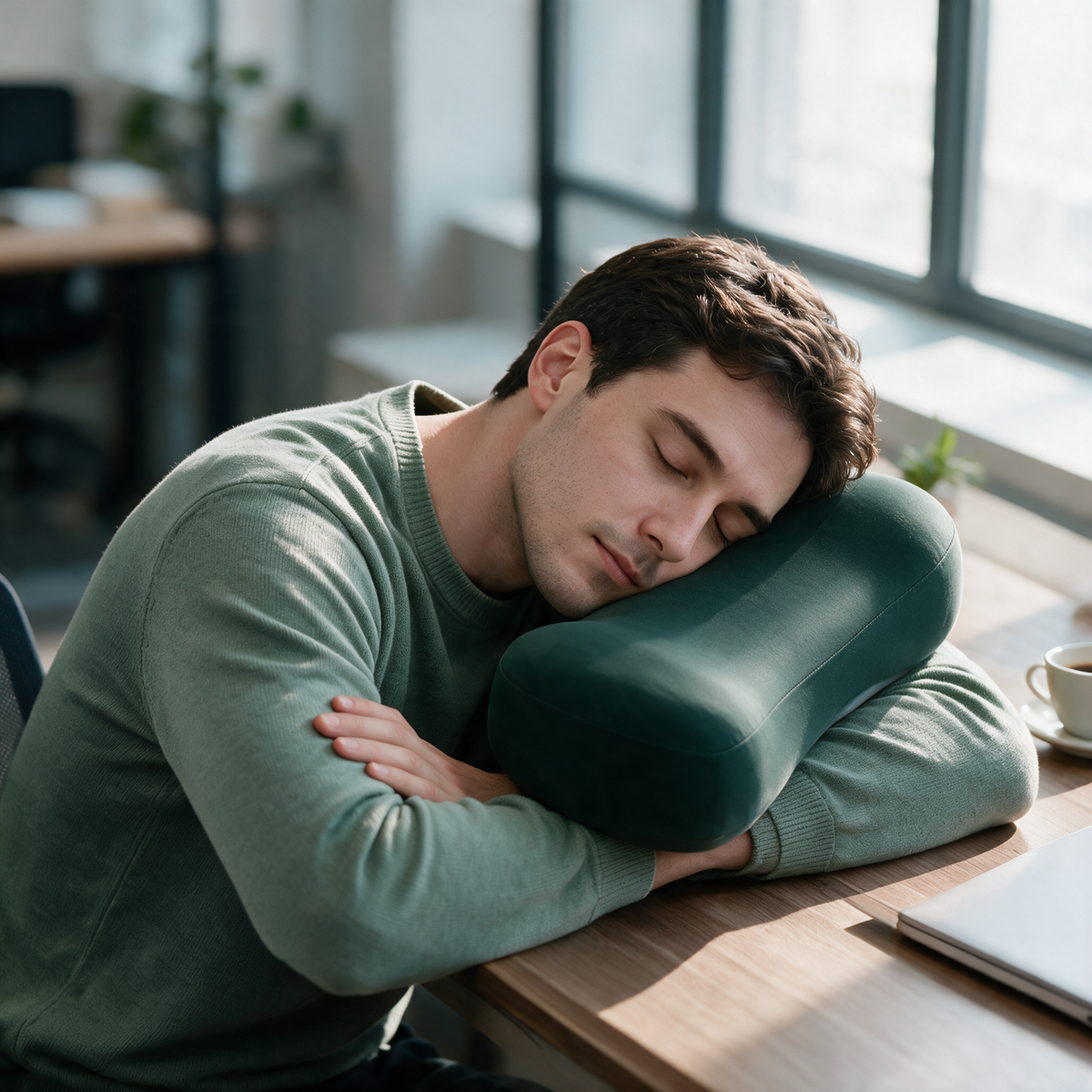 Velmesta Office Nap Pillow with Cooling Ice Silk Cover in Dark Green