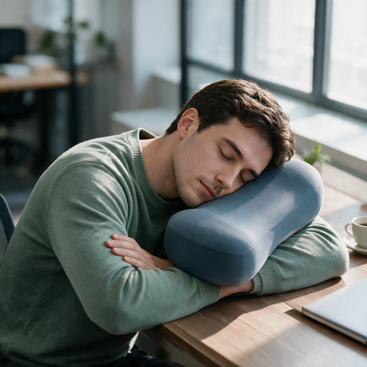 Velmesta Office Nap Pillow with Cooling Ice Silk Cover in Grayish-blue
