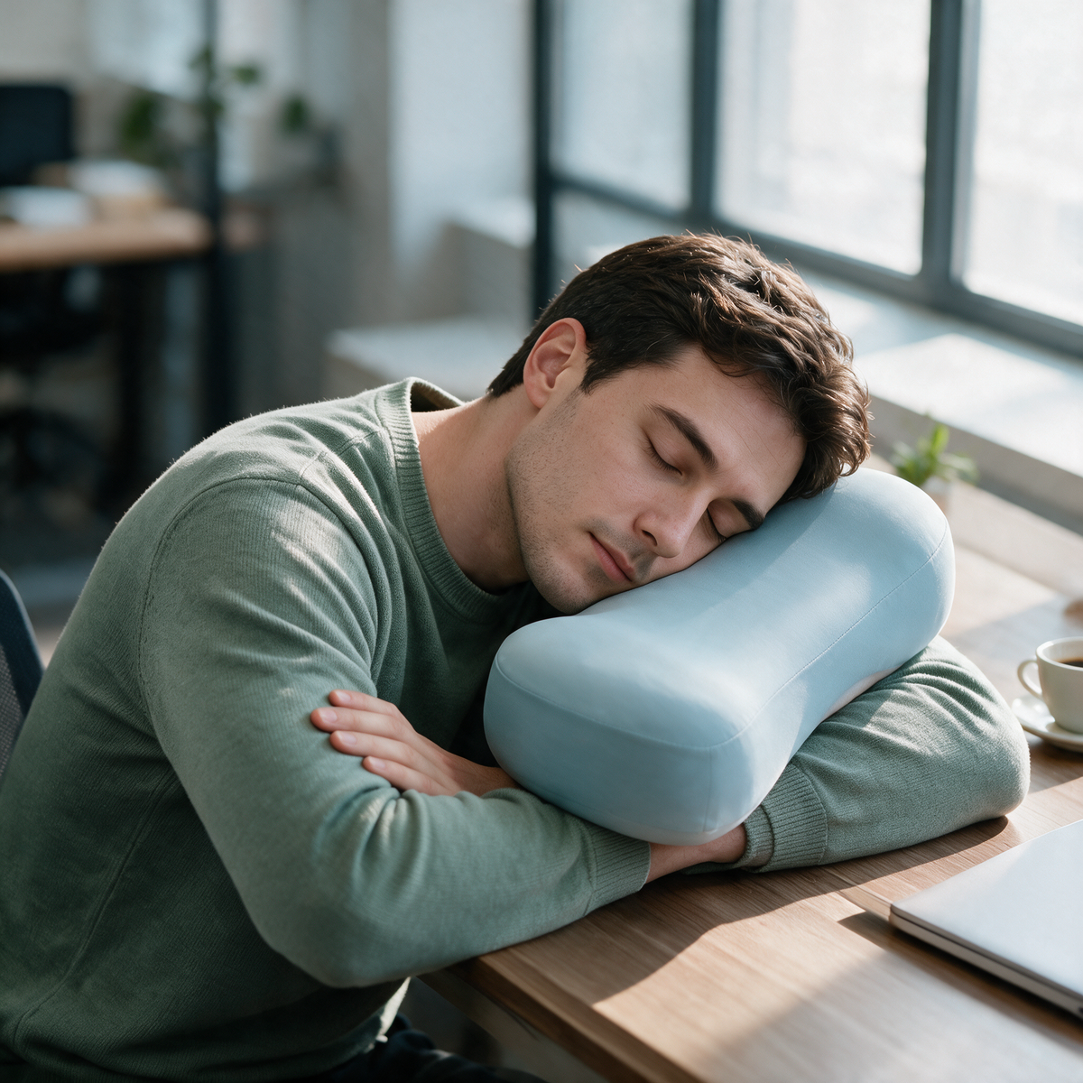 Velmesta Office Nap Pillow with Cooling Ice Silk Cover in Light Blue