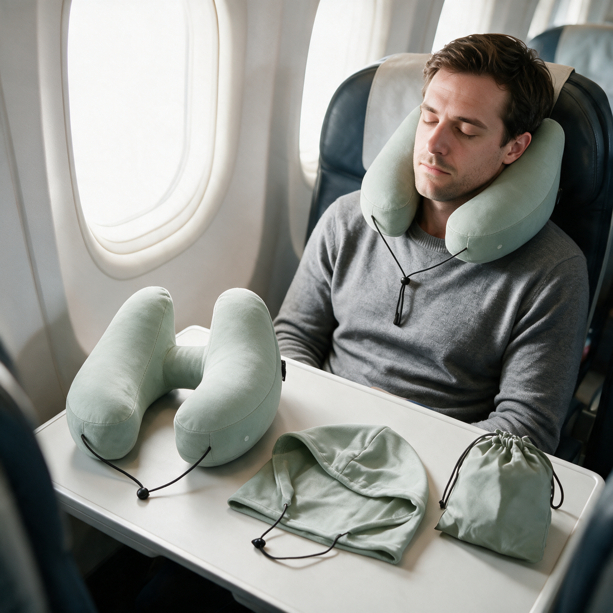 Velmesta Inflatable H-Type Travel Neck Pillow in Green