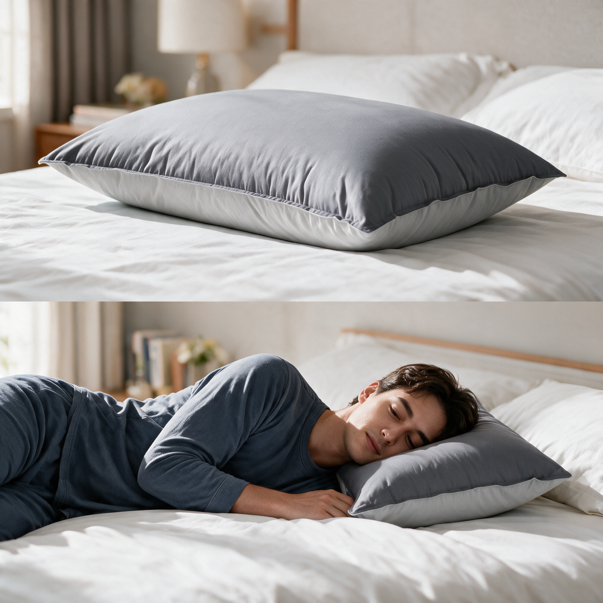 Velmesta Rectangle Medium Support Cotton Pillow in Dark & Light Gray