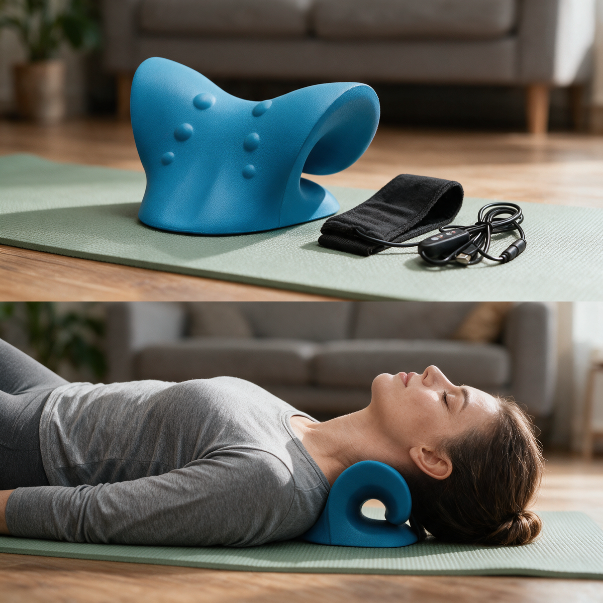 Velmesta heated neck stretcher pillow with heating pad