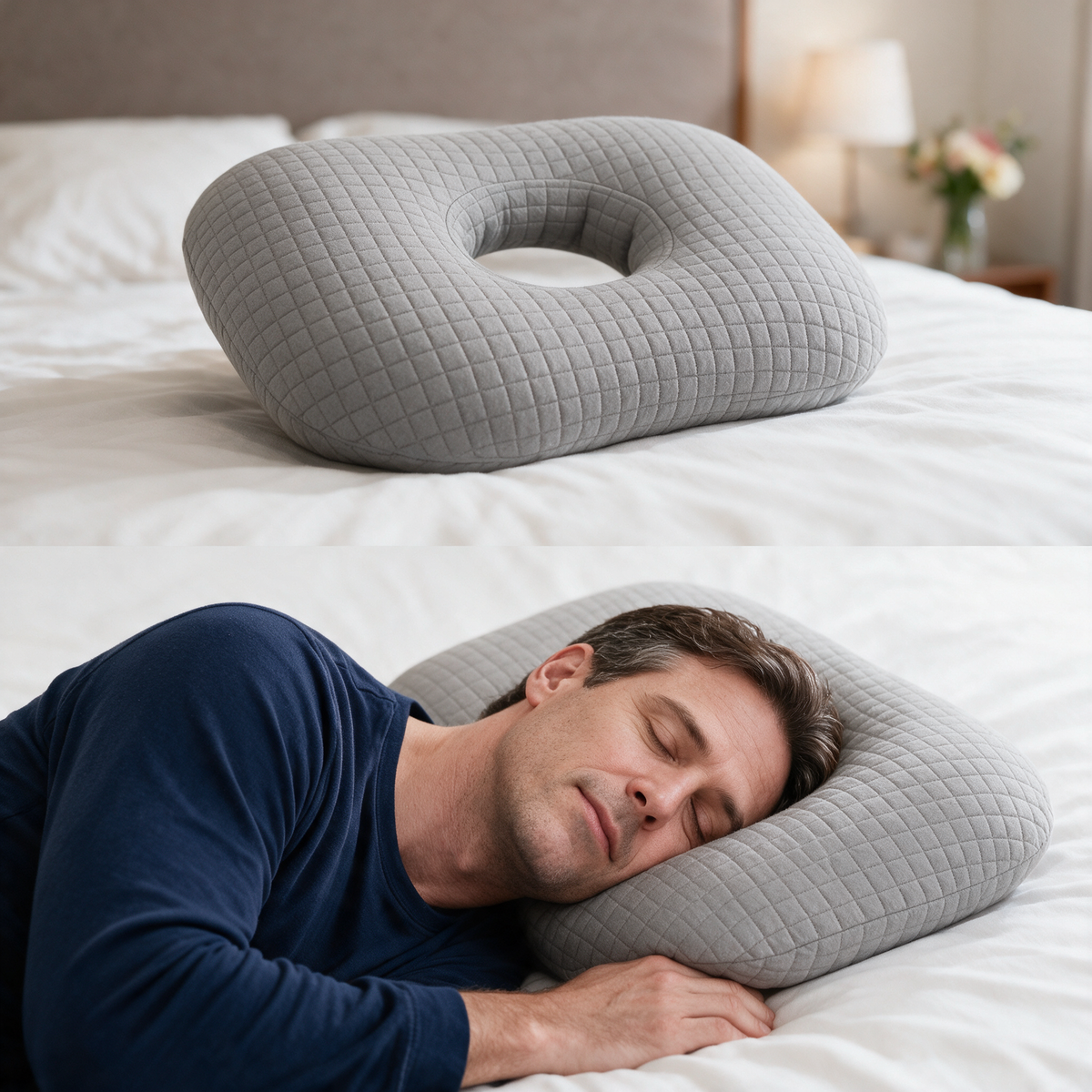 Velmesta grey quilted cotton ear pillow with hole