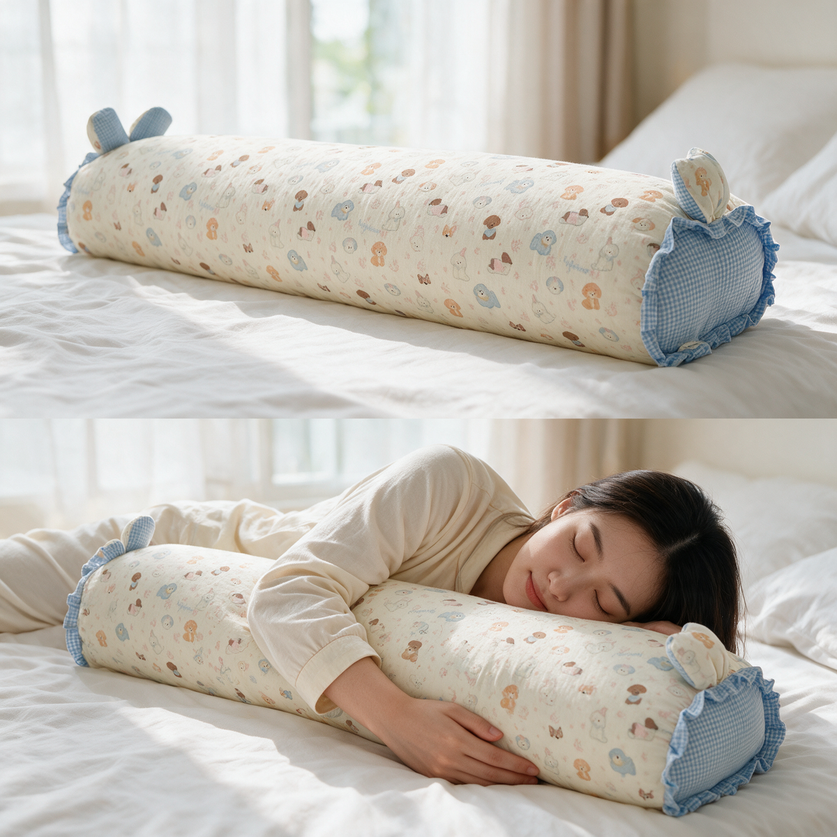 Velmesta cotton gauze bunny ear long body pillow