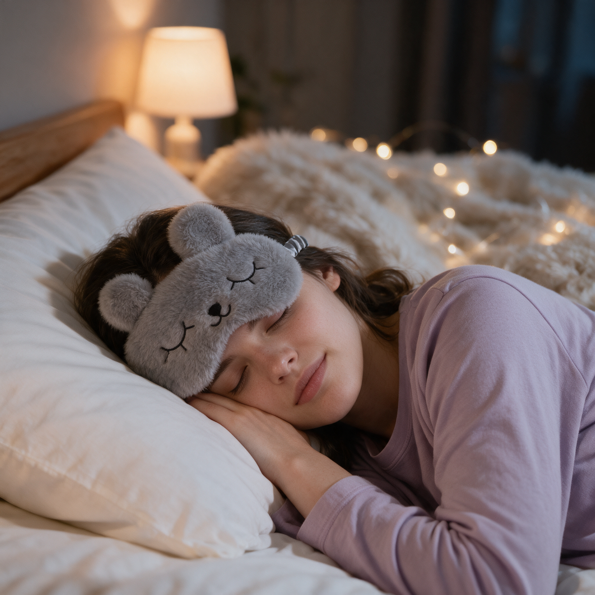 Velmesta grey rabbit plush sleep mask