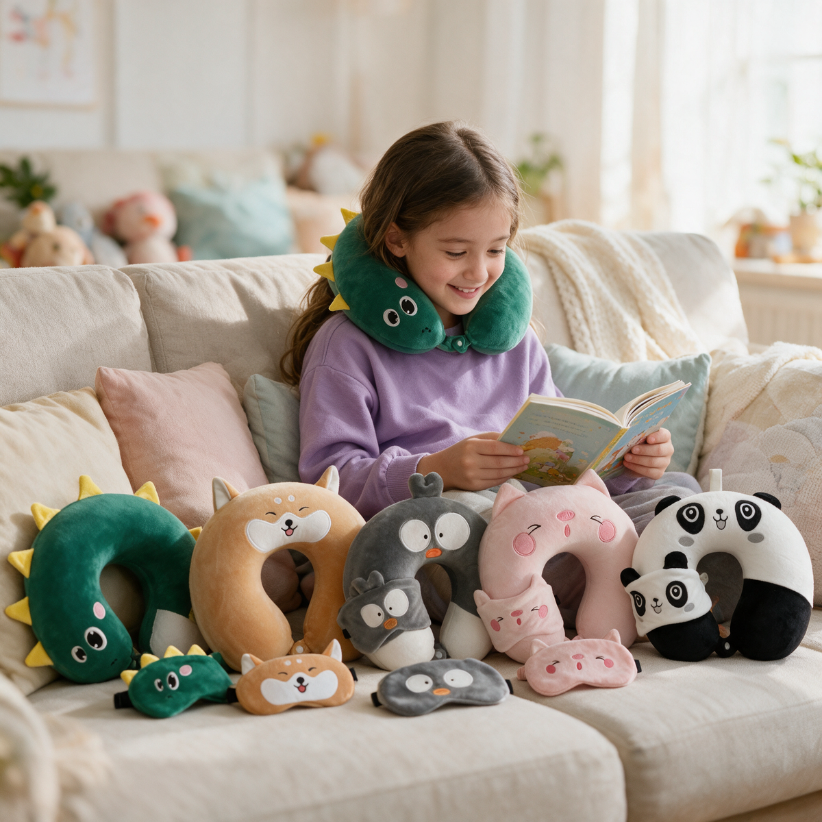 Velmesta animal memory foam travel pillows with eye masks