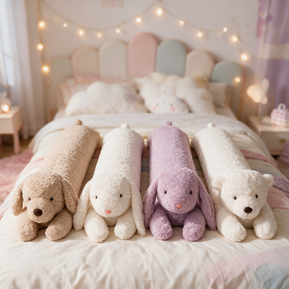 Velmesta bunny and puppy plush body pillows in all four styles
