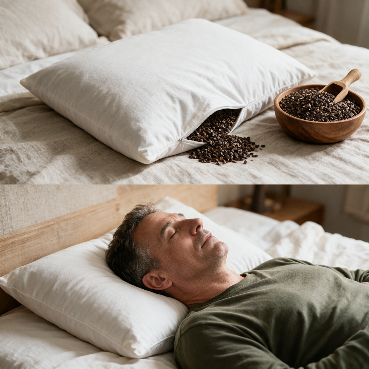 Velmesta buckwheat hull pillow with buckwheat hulls