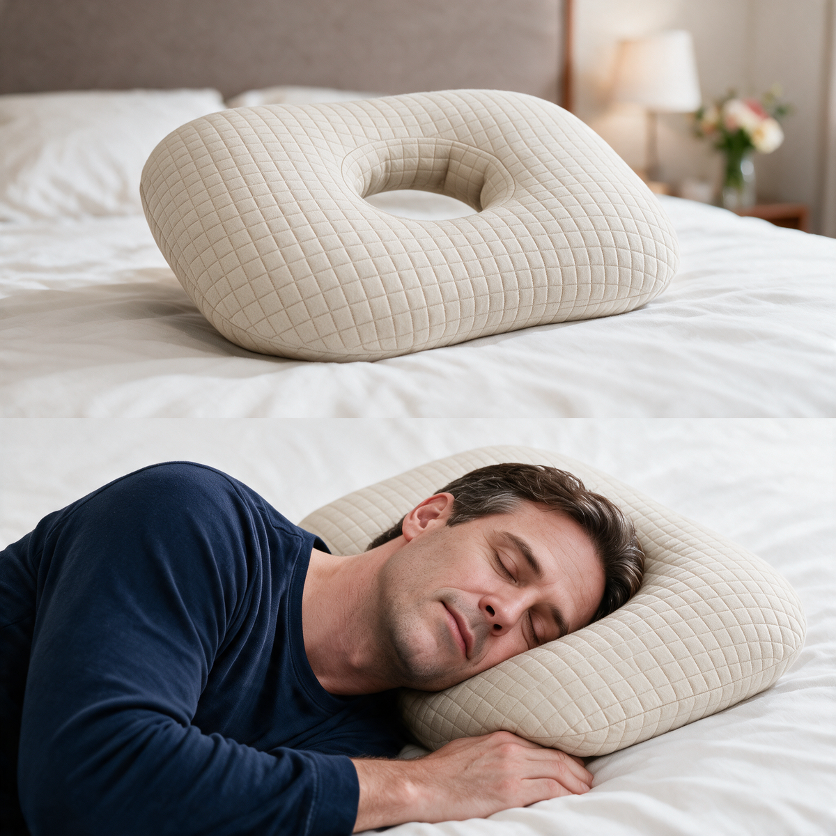 Velmesta quilted cotton ear pillow in Cream