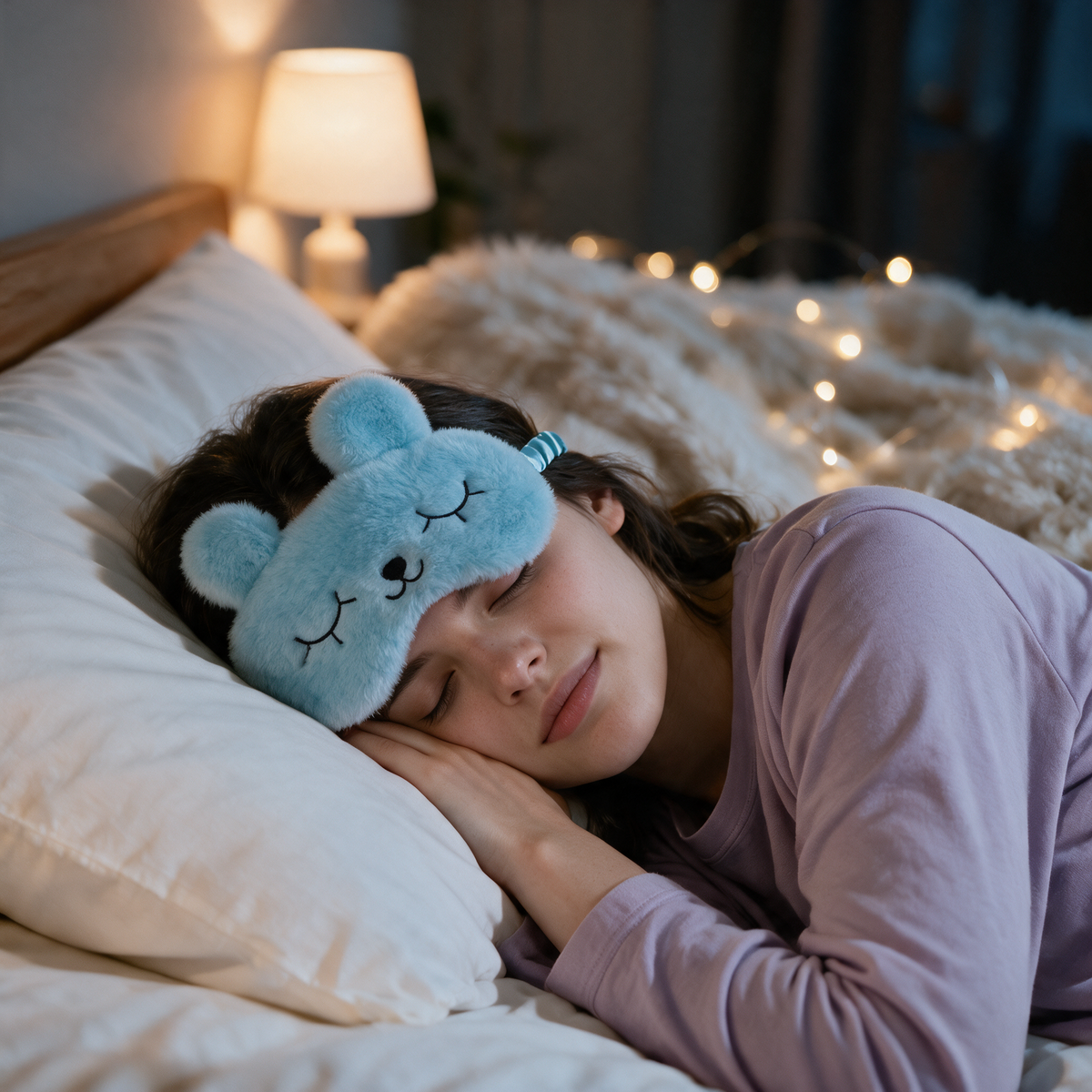 Velmesta rabbit plush sleep mask in Blue