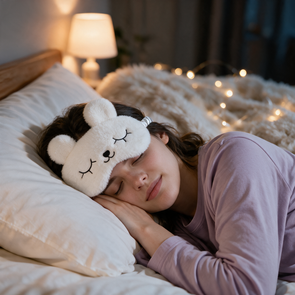 Velmesta rabbit plush sleep mask in White
