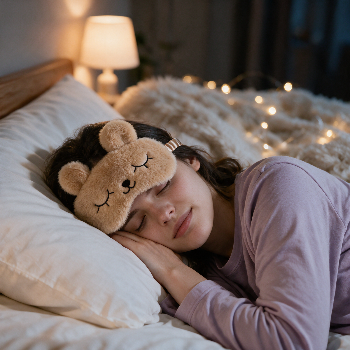Velmesta rabbit plush sleep mask in Brown