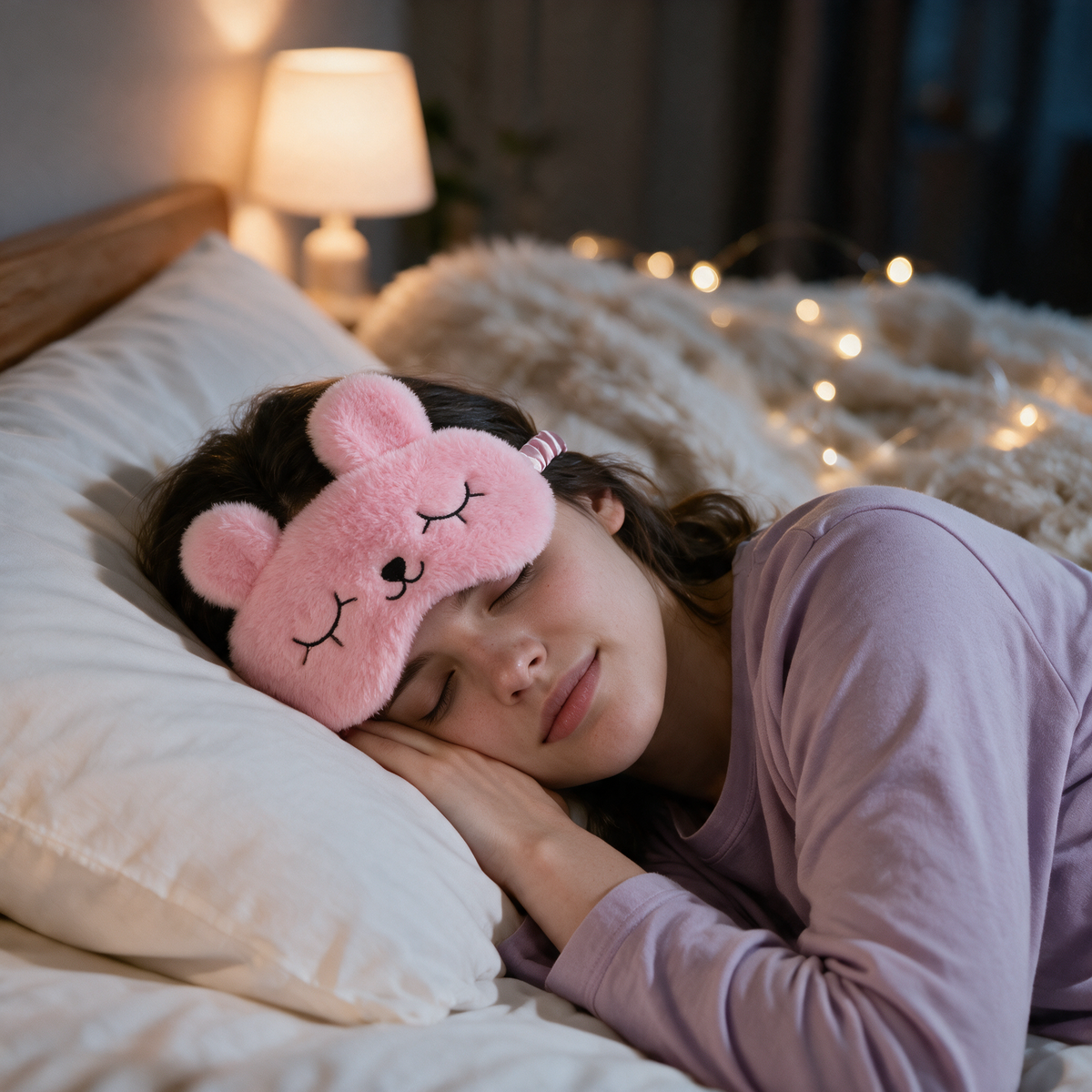 Velmesta rabbit plush sleep mask in Pink