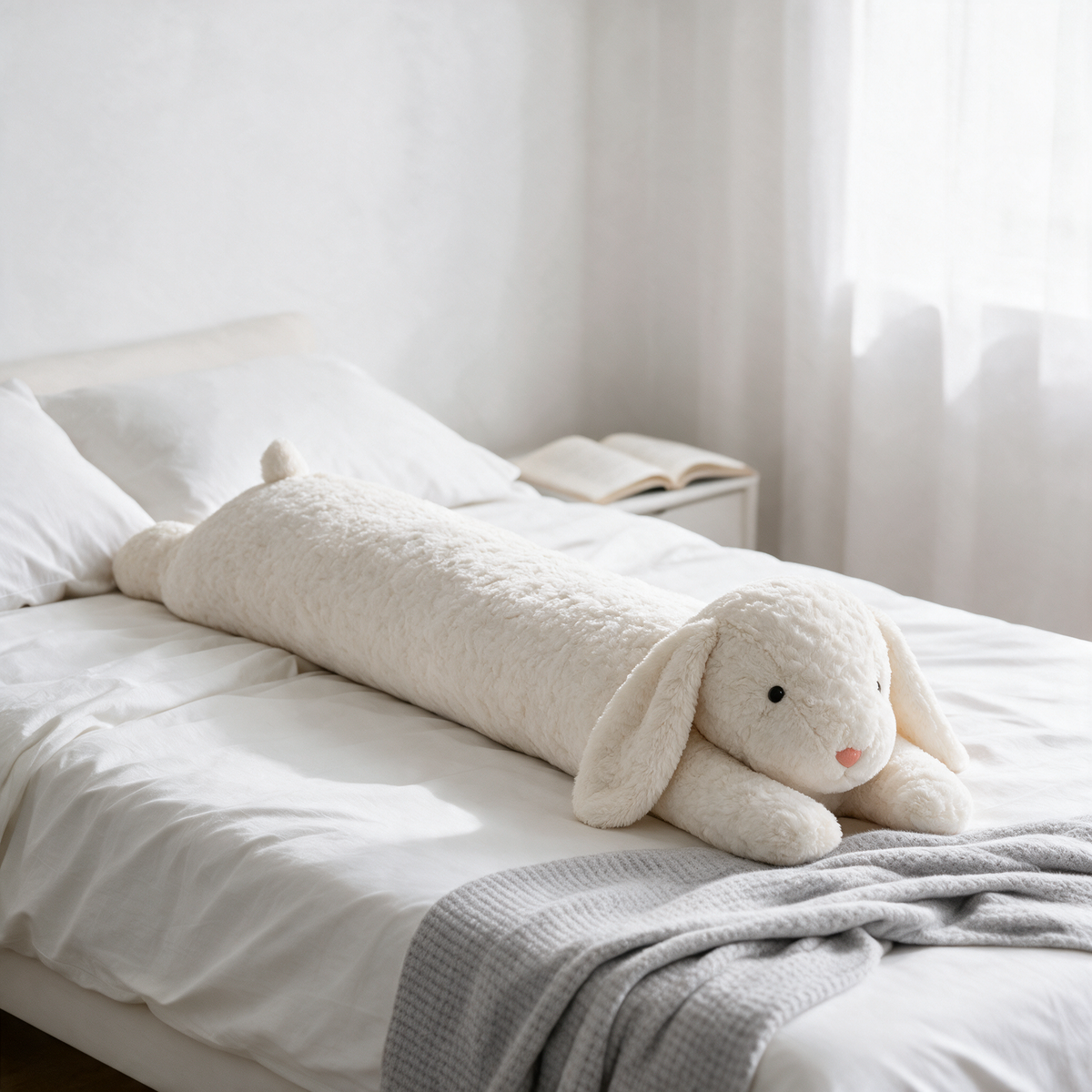 Velmesta white bunny plush body pillow