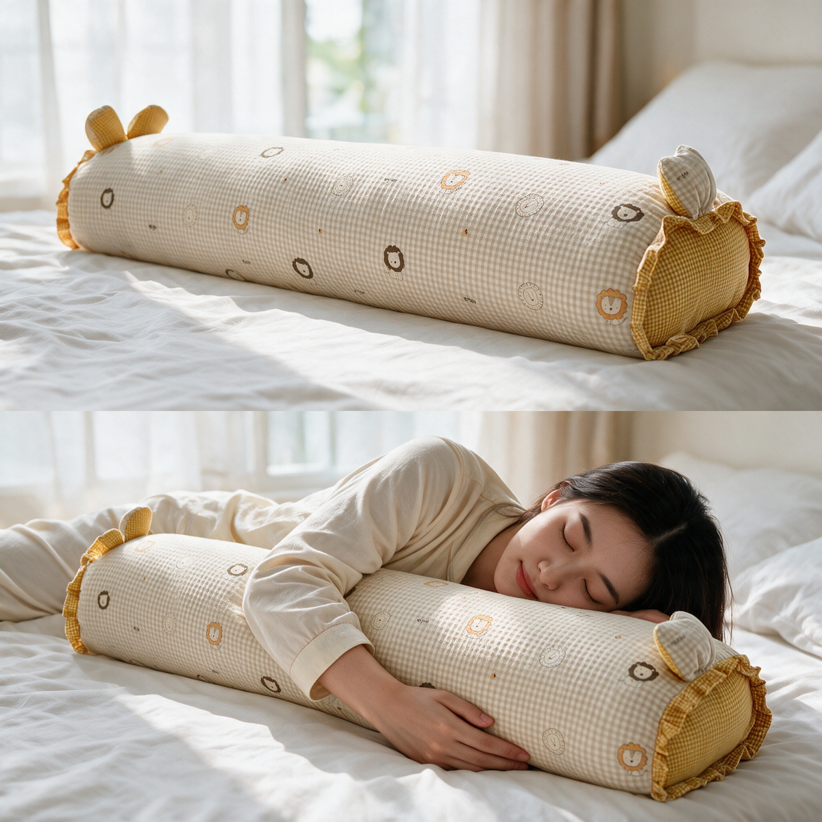 Velmesta cotton gauze bunny ear body pillow in Lion Yellow
