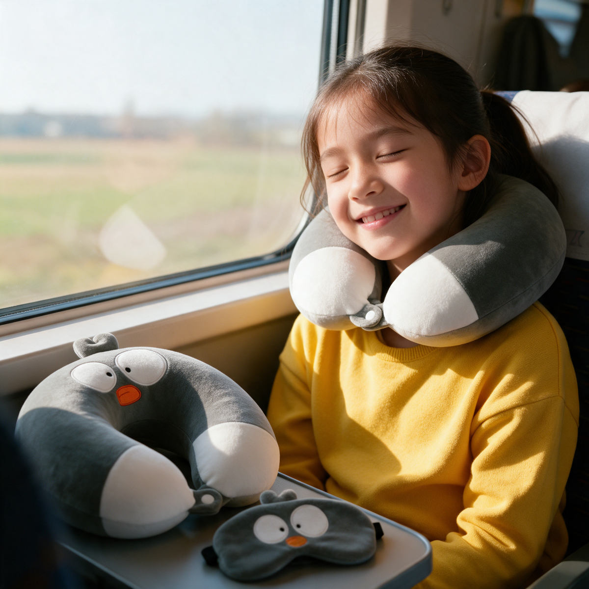 Velmesta penguin memory foam travel pillow with eye mask