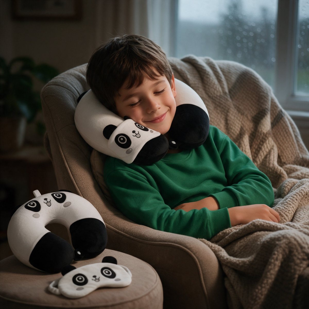 Velmesta panda memory foam travel pillow with eye mask