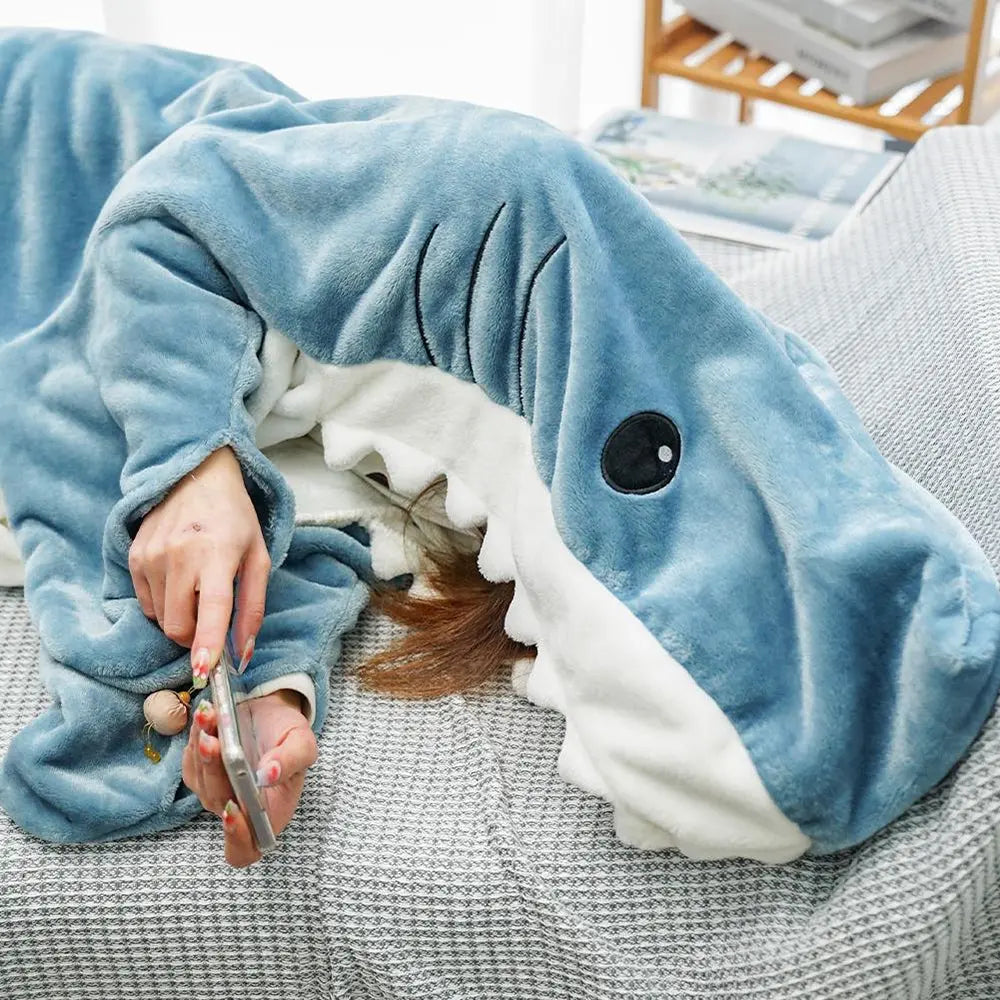 Velmesta Cartoon Shark Hoodie Blanket