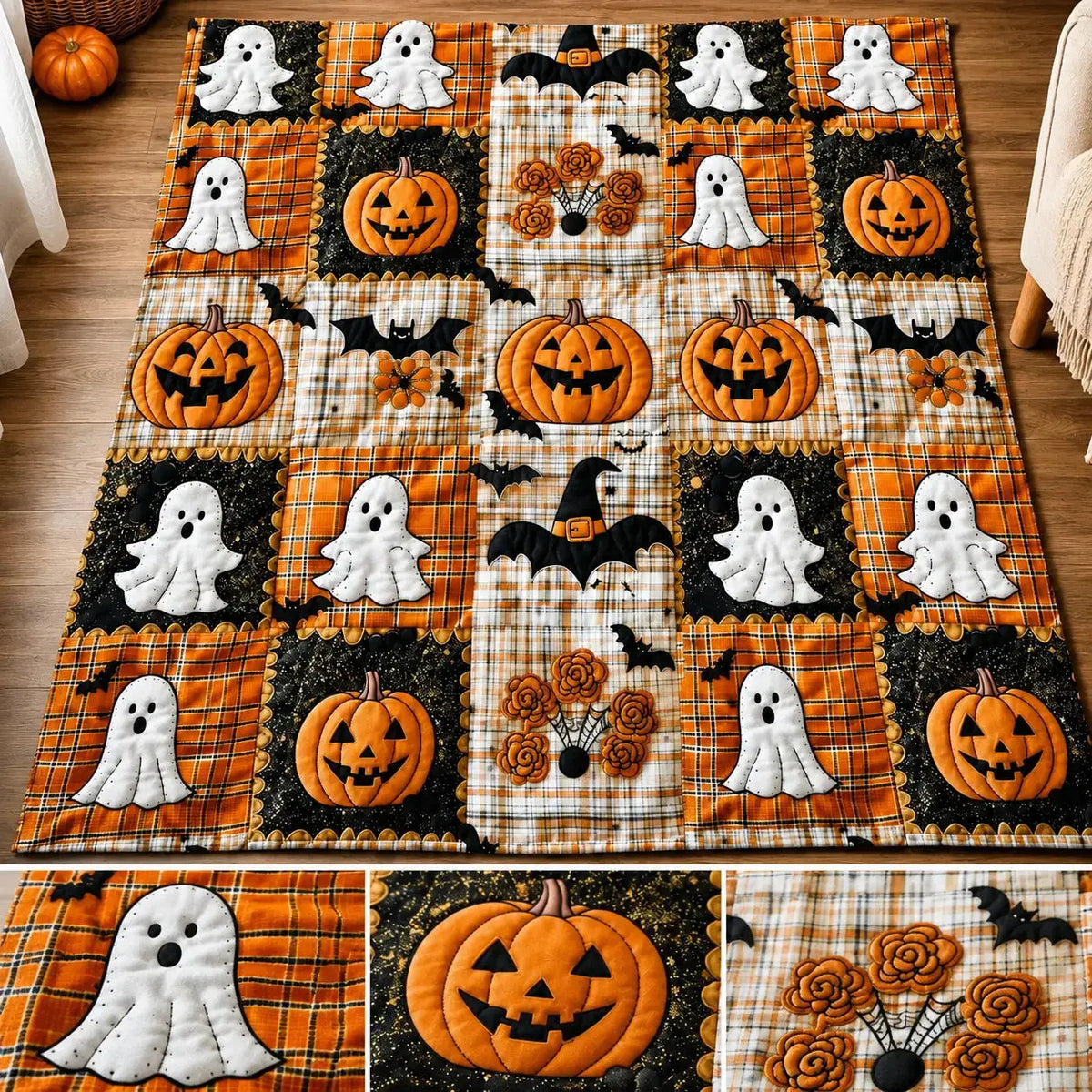Velmesta Patchwork Throw Blanket for Halloween home decor