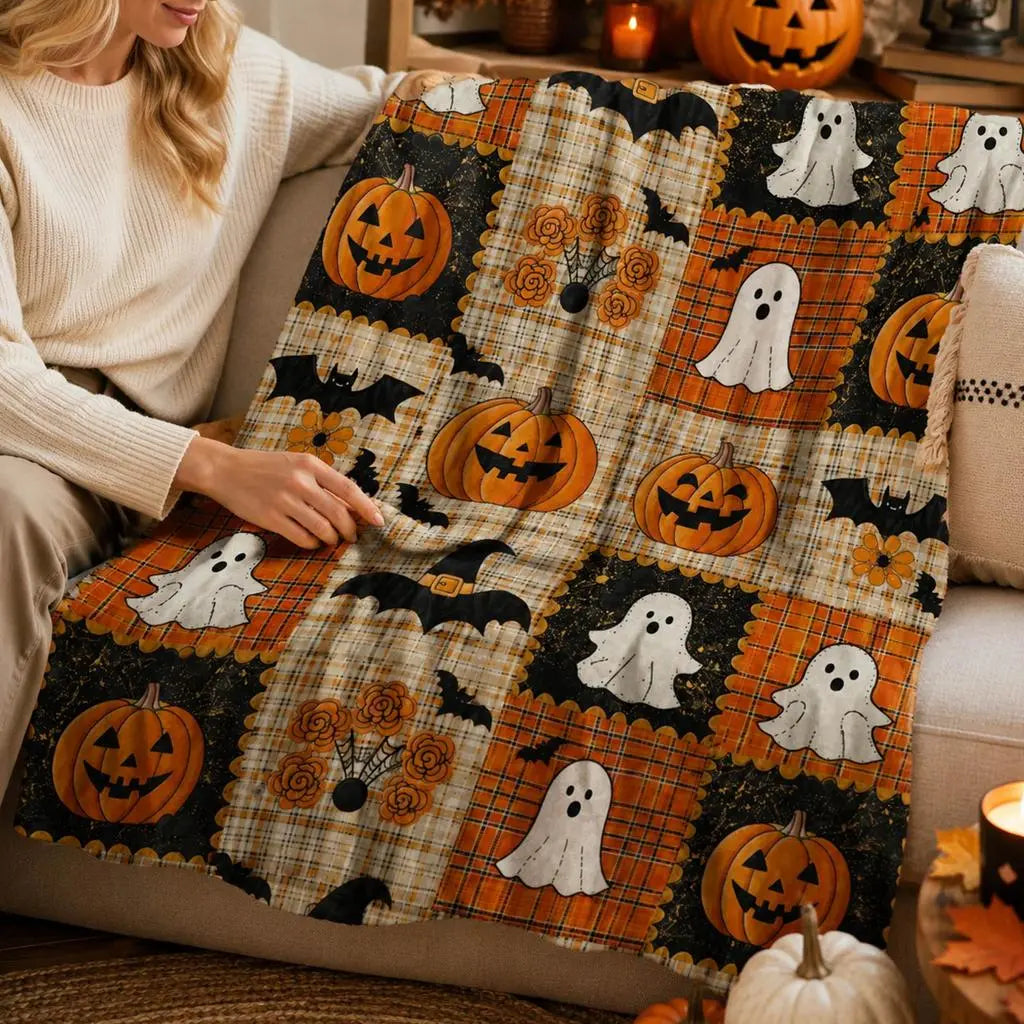Velmesta Patchwork Throw Blanket for Halloween home decor