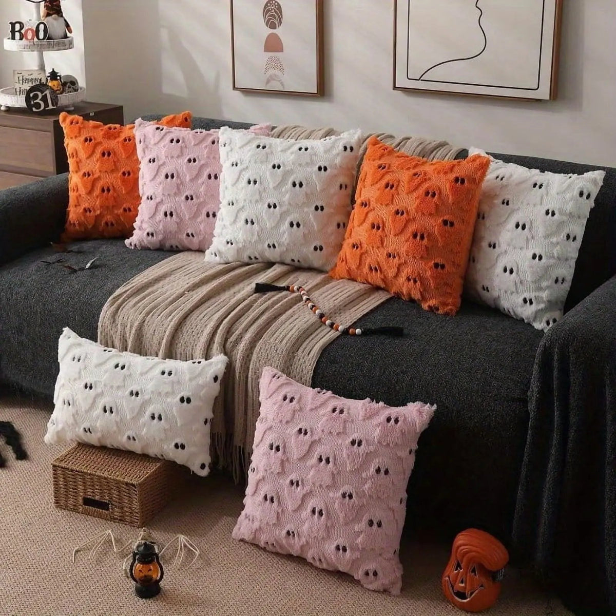 Velmesta Embroidered Ghost Cushion Covers (2 Pcs)