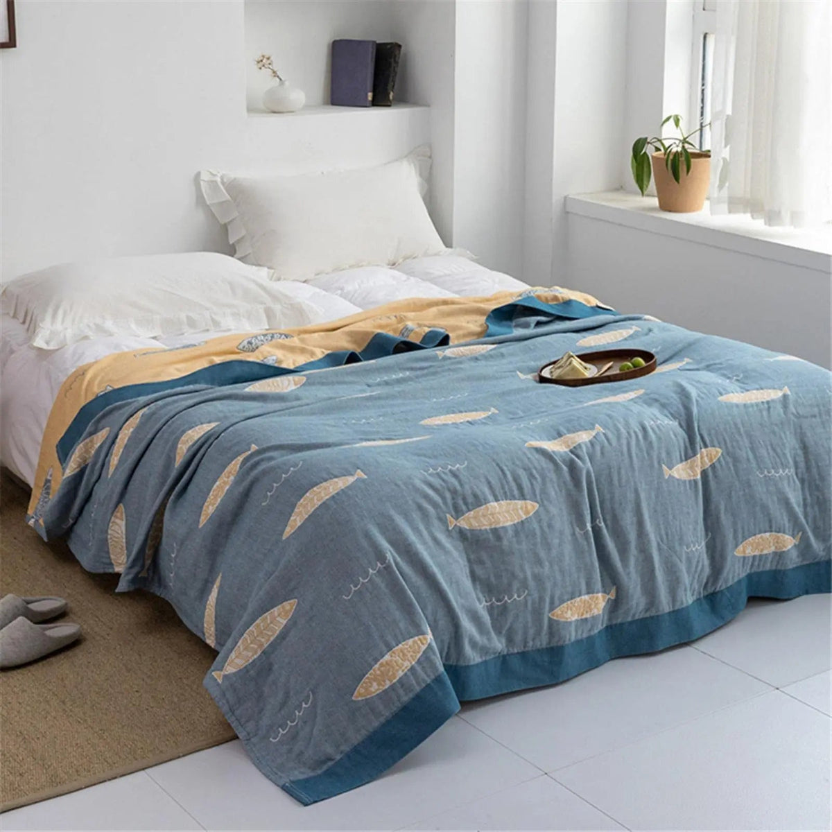 Velmesta Airy Fish Muslin Throw Blanket