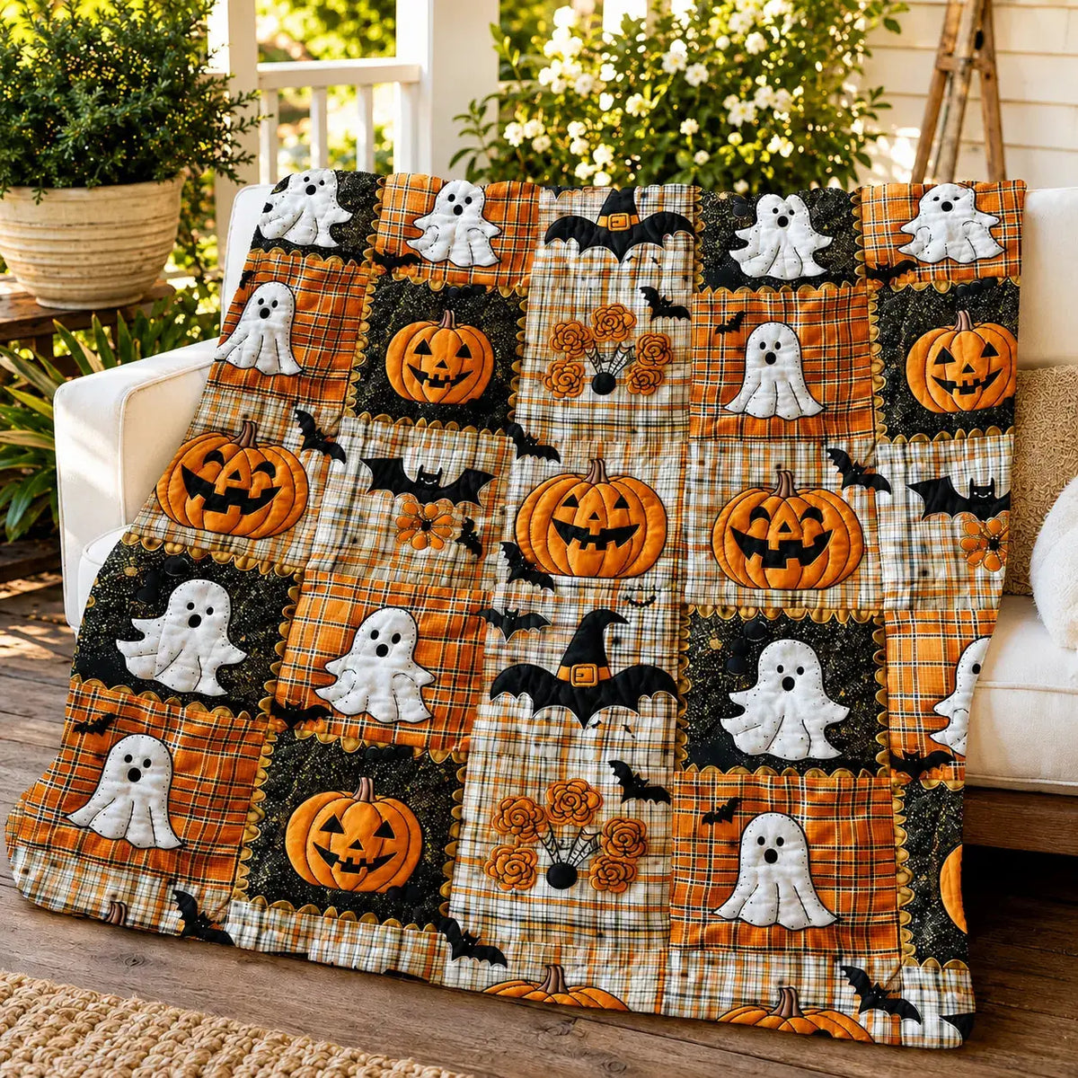 Velmesta Patchwork Throw Blanket for Halloween home decor