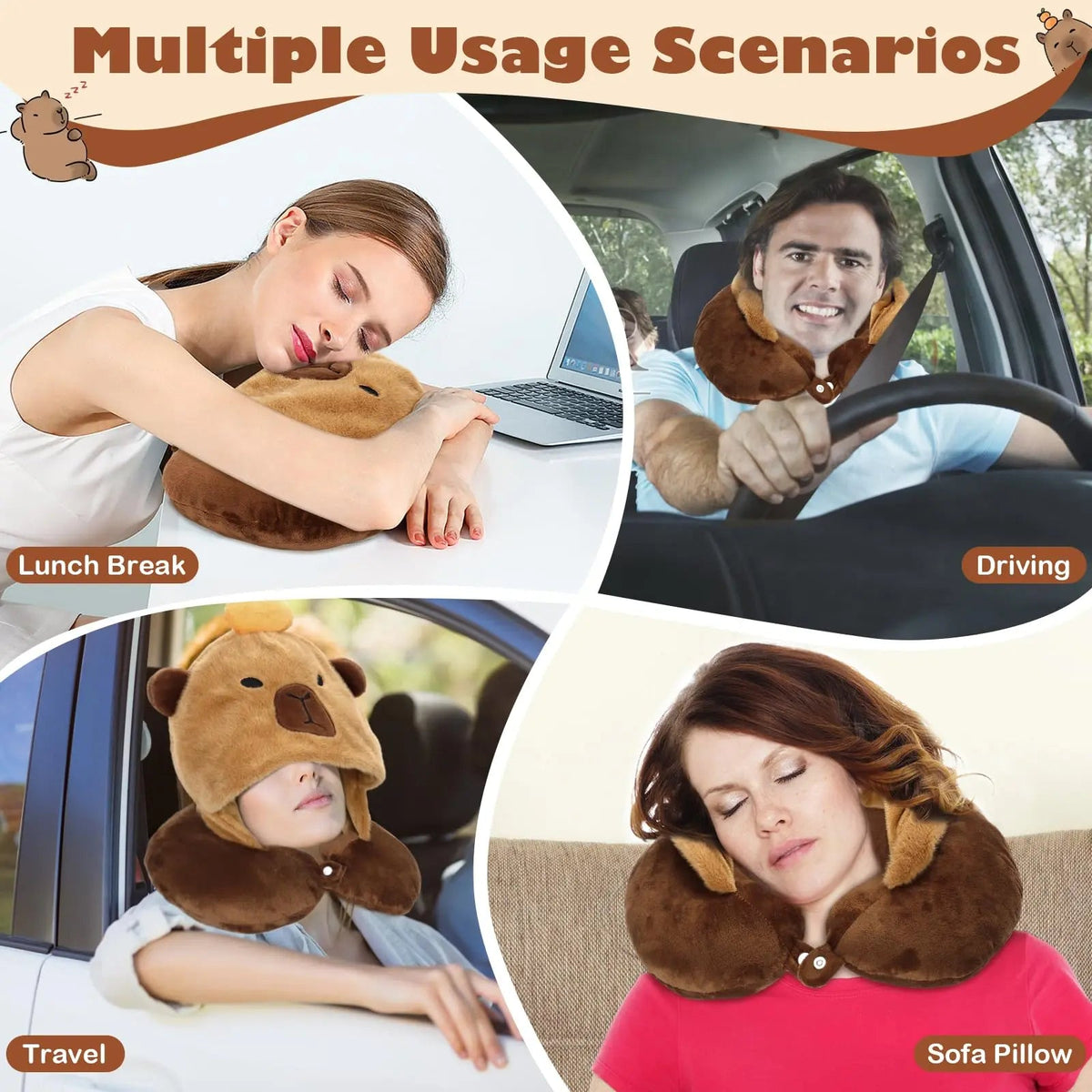 Velmesta Hooded Capybara Travel Pillow