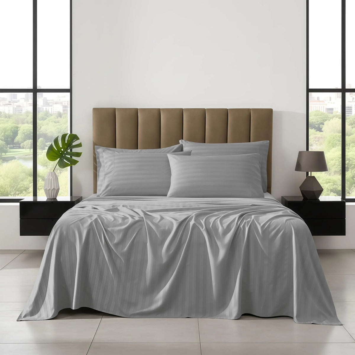 Velmesta Coordinated Solid Stripe Sheet Set