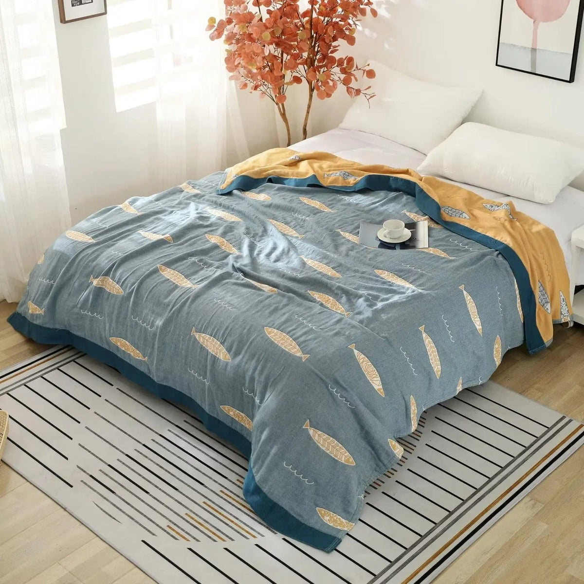 Velmesta Airy Fish Muslin Throw Blanket