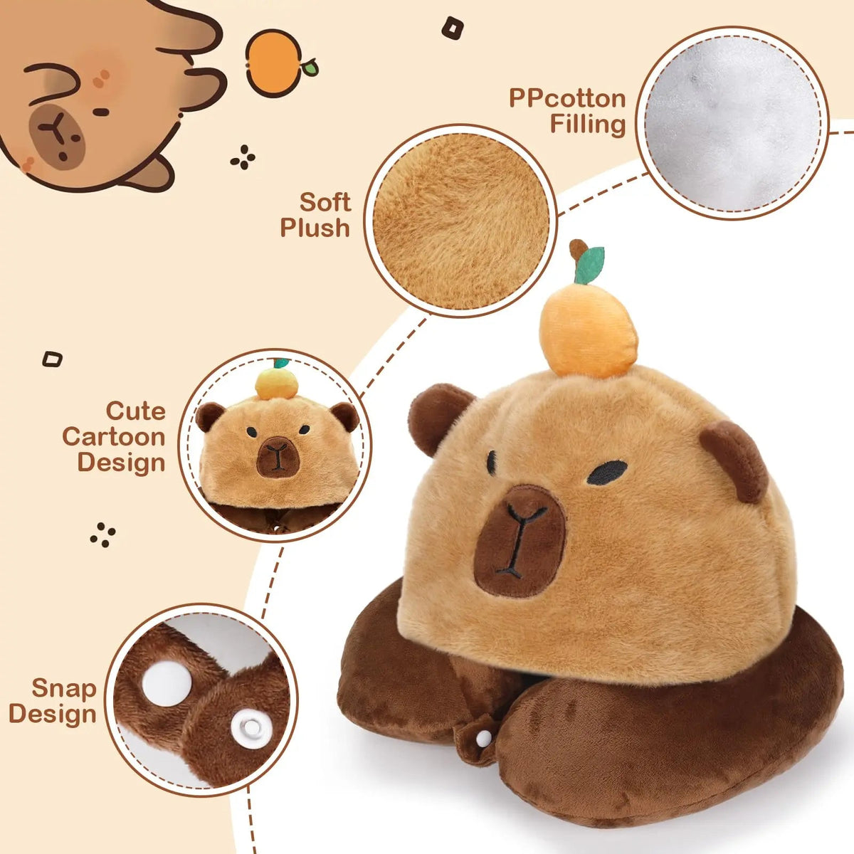 Velmesta Hooded Capybara Travel Pillow