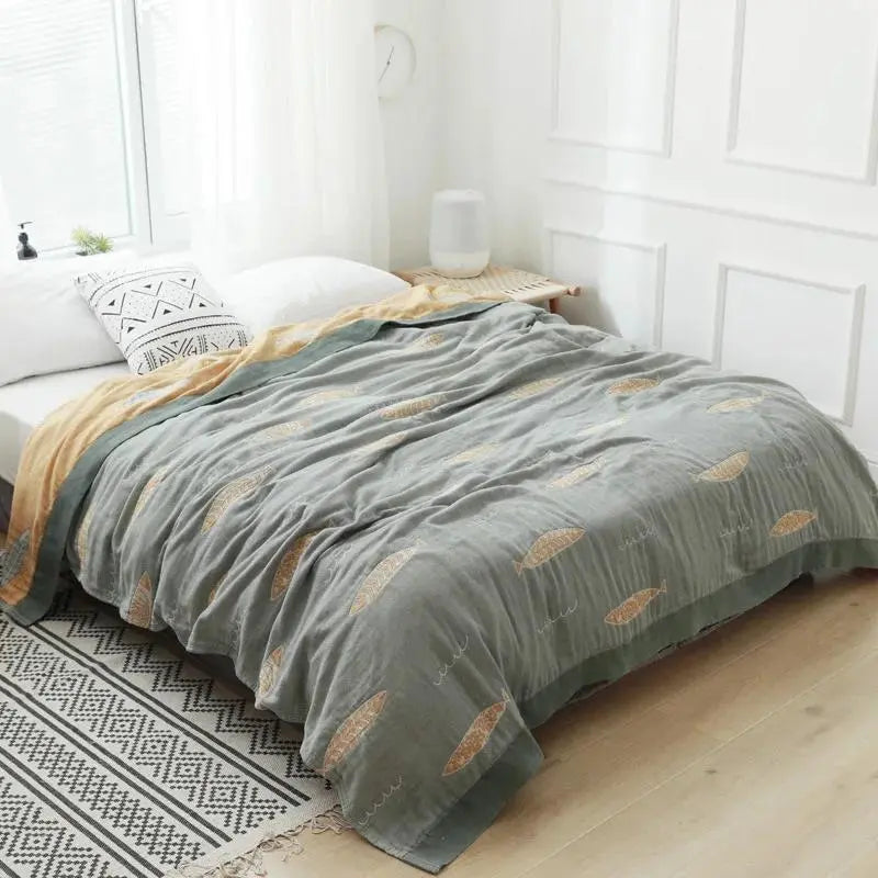 Velmesta Airy Fish Muslin Throw Blanket