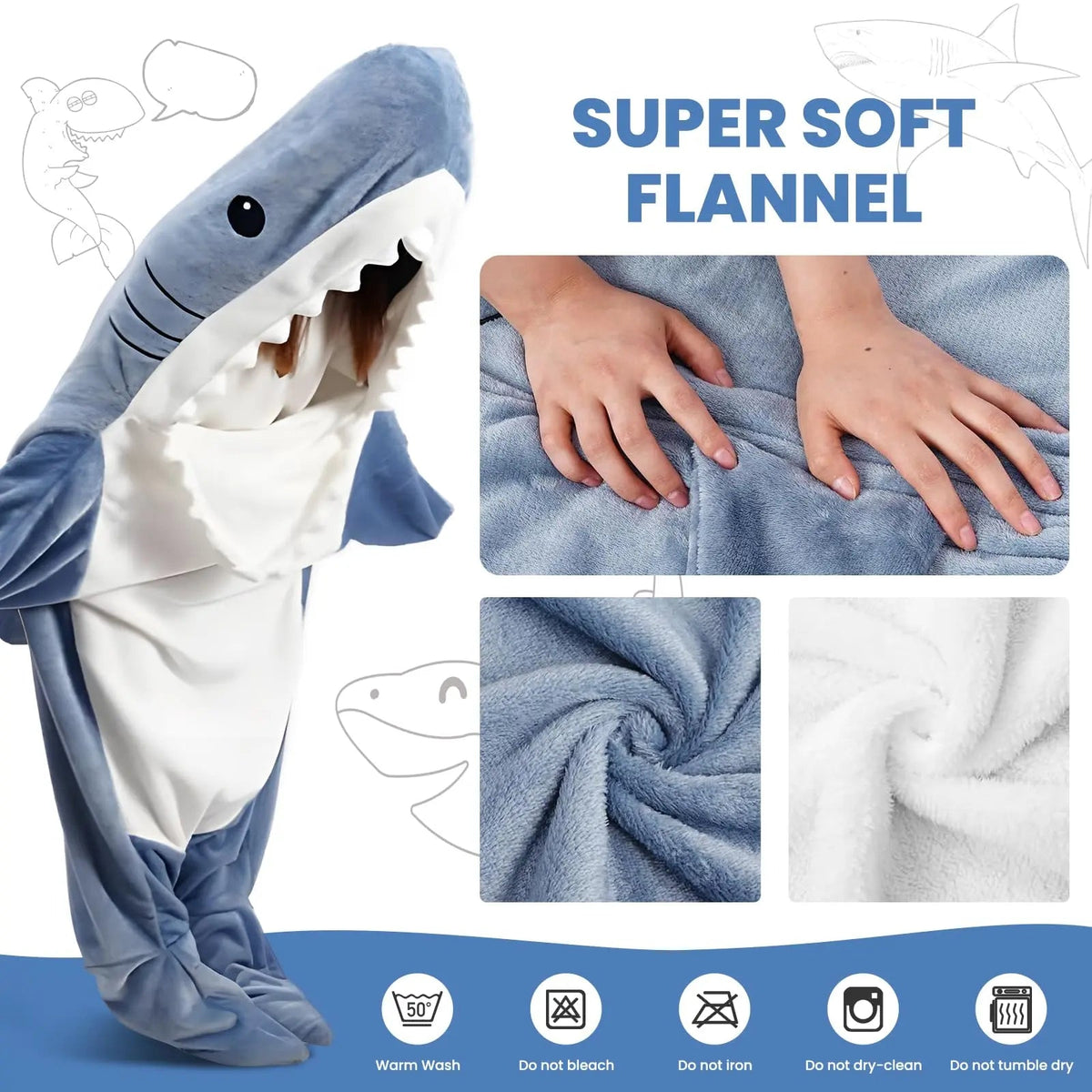 Velmesta Cartoon Shark Hoodie Blanket