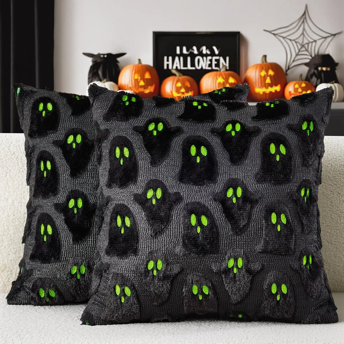 Velmesta Embroidered Ghost Cushion Covers (2 Pcs)