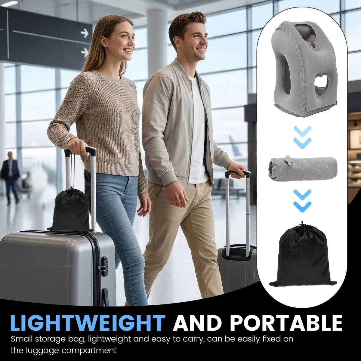 Velmesta Inflatable Travel Headrest folds into its storage bag