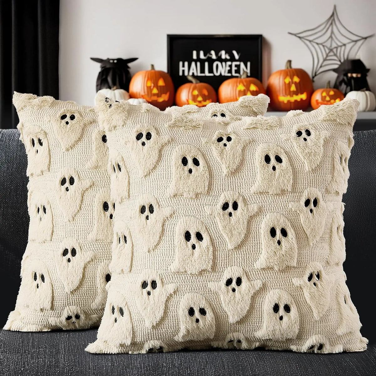 Velmesta Embroidered Ghost Cushion Covers (2 Pcs)