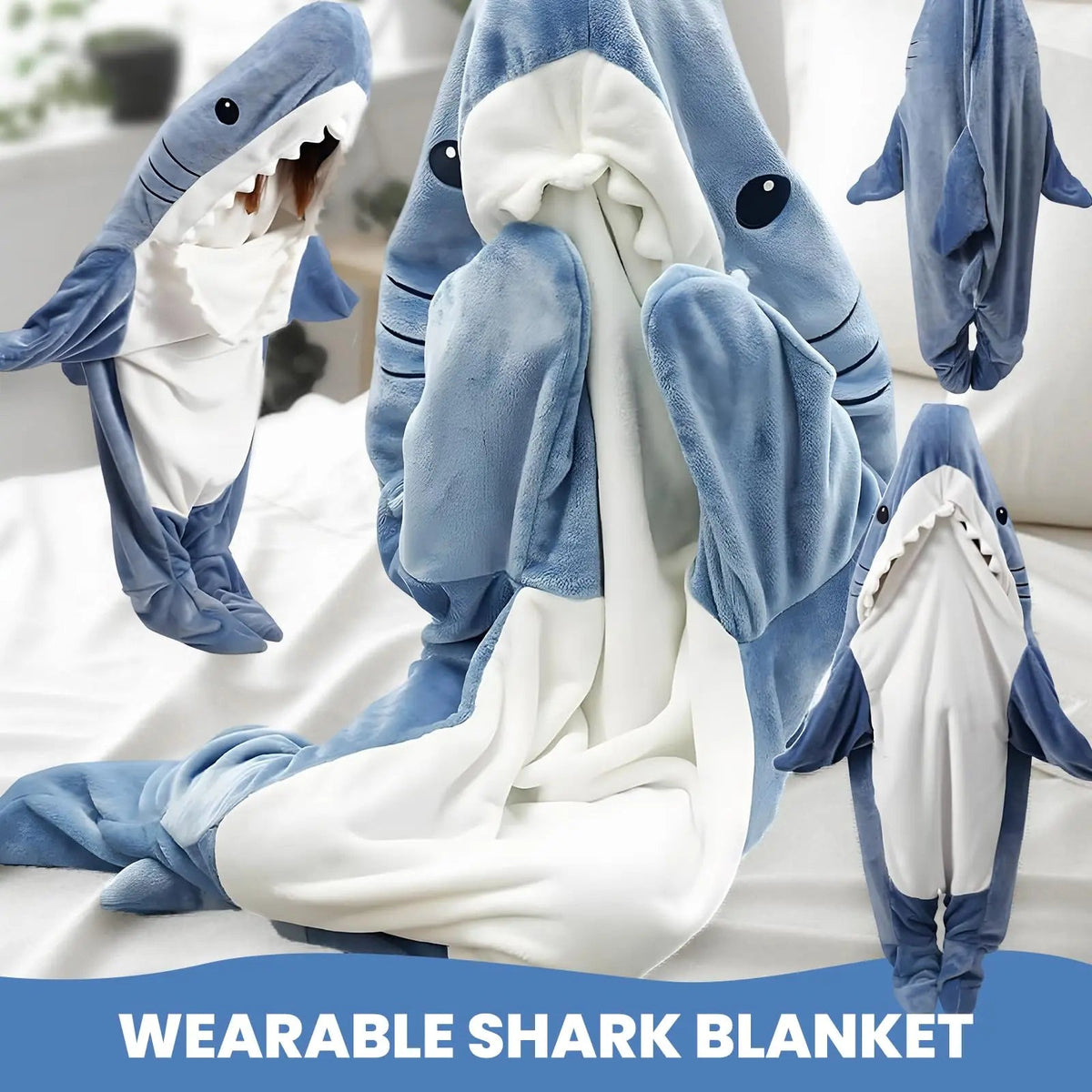 Velmesta Cartoon Shark Hoodie Blanket
