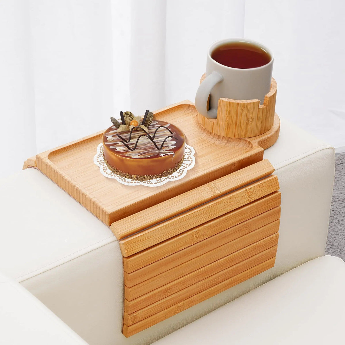 Velmesta Bamboo Sofa Arm Tray with Cup Holder