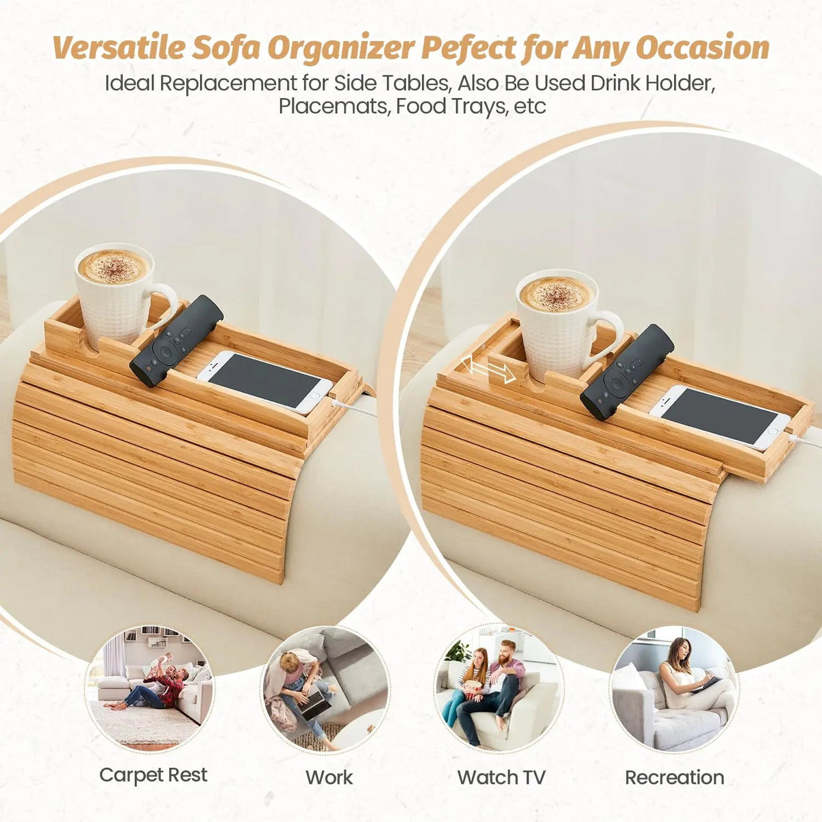 Velmesta Bamboo Sofa Arm Tray with Cup Holder view 1